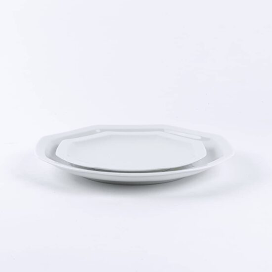 Duo assiettes octogonales en porcelaine blanche de limoge