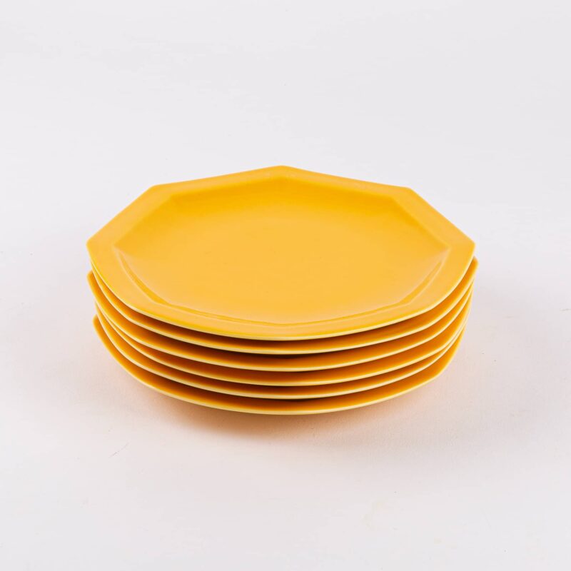 Pack-de-6-assiettes-octogonales-en-porcelaine-jaunes-française-24.5cm