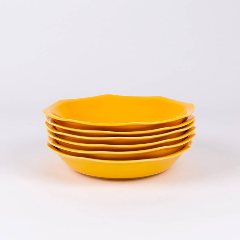 Pack-de-6-assiettes-creuses-octogonales-en-porcelaine-jaune-française