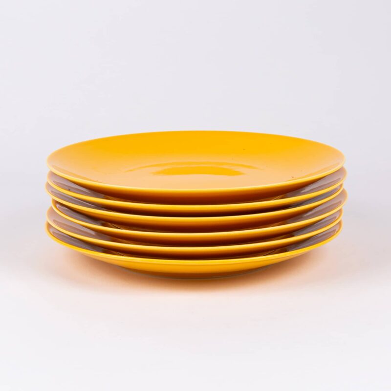 Pack-de-6-assiettes-ronde-en-porcelaine-jaune-française-25cm