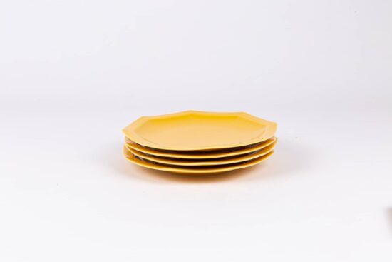 Assiettes-octogonales-en-porcelaine-jaune-française-19cm