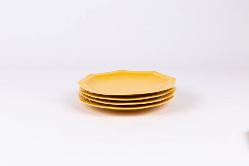 Assiettes-octogonales-en-porcelaine-jaune-française-19cm