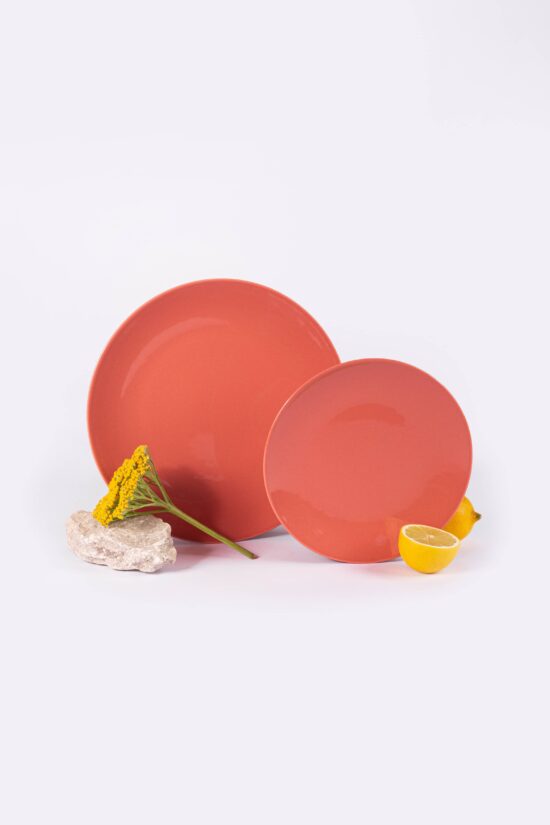 duo assiette ronde en porcelaine terracotta française