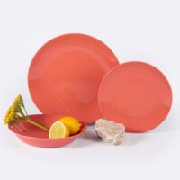 trio assiette ronde en porcelaine terracotta