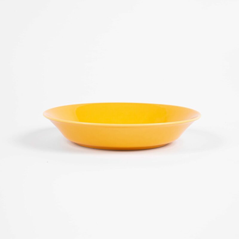 assiette-creuse-ronde-jaune-moutarde-porcelaine-française-19-cm