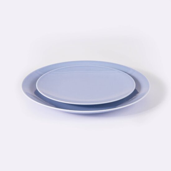 duo assiettes plate et à dessert ronde en porcelaine bleu pastel