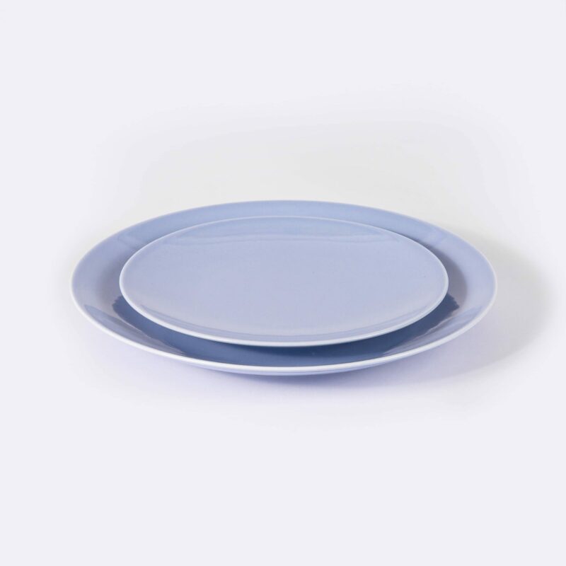 duo assiettes plate et à dessert ronde en porcelaine bleu pastel