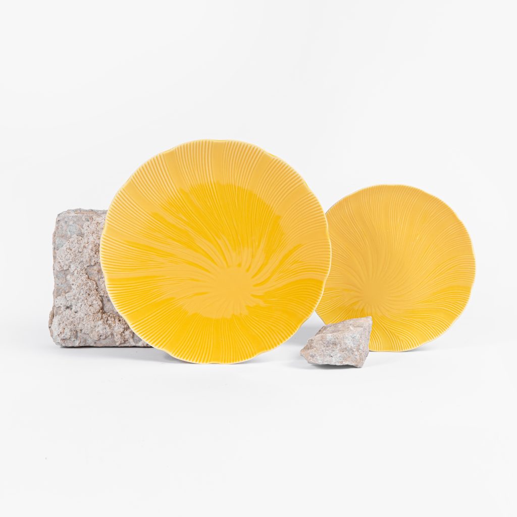Duo-face-Assiette-plate-et-dessert-porcelaine-jaune-tahiti