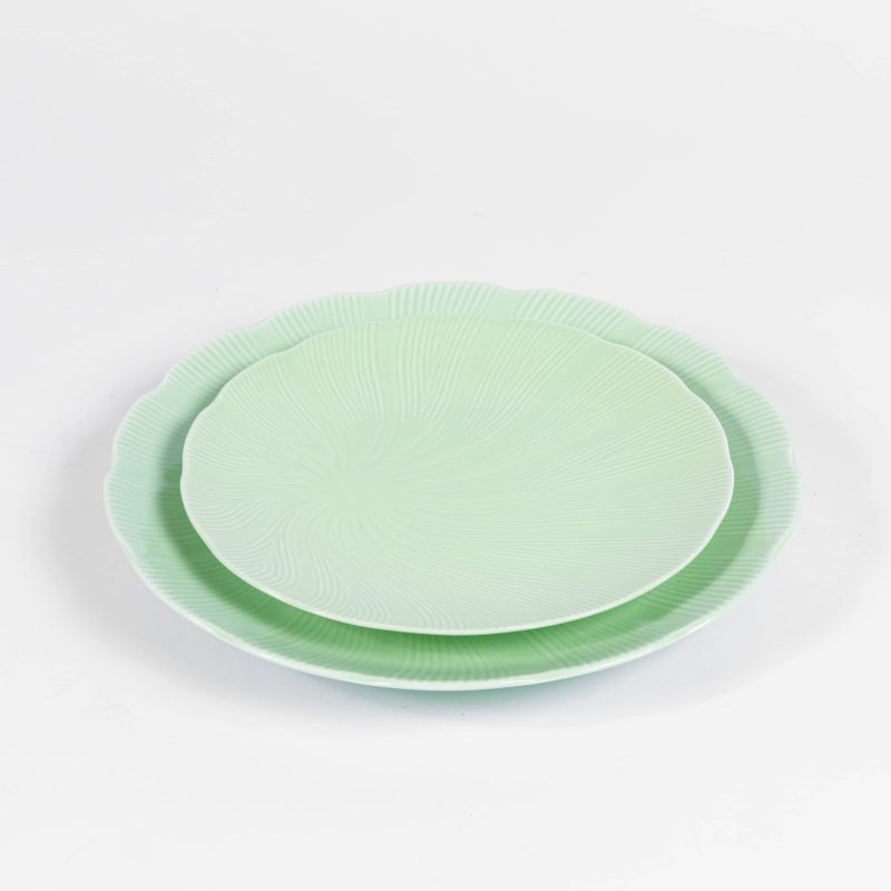 duo assiette principal et assiette à dessert en porcelaine verte